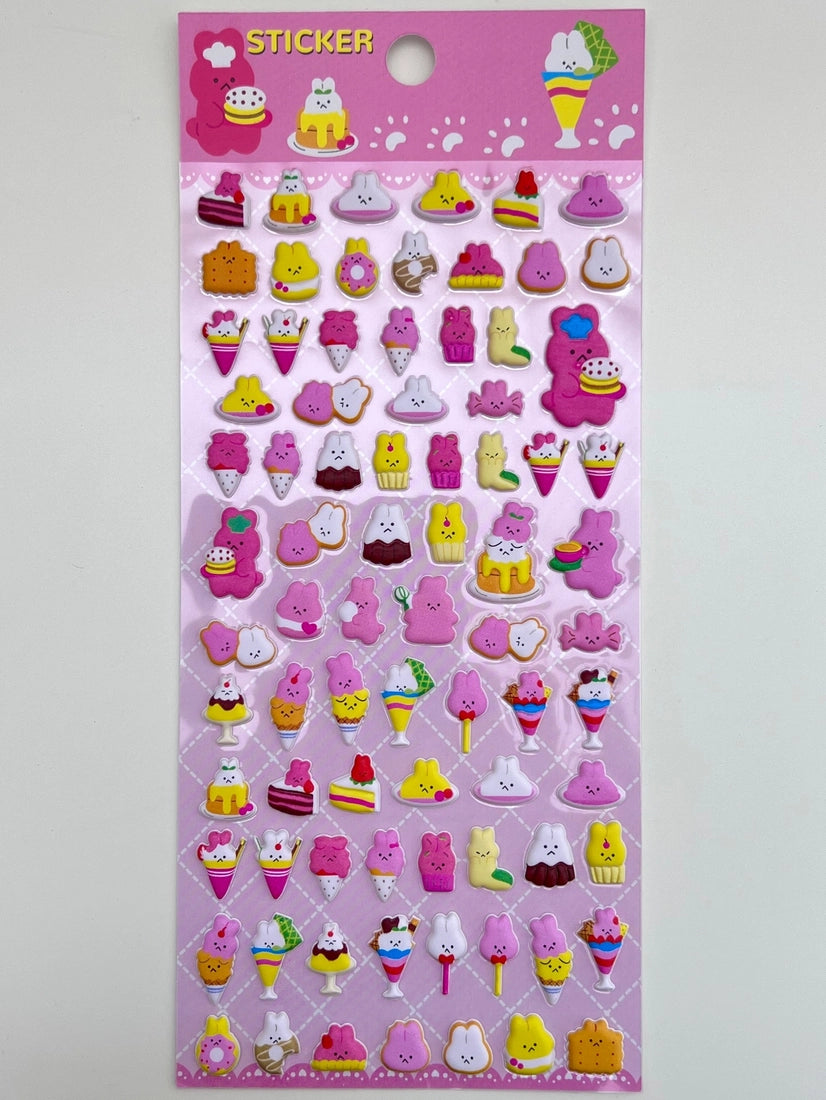 Tiny Leisure Time Animal Puffy Assorted Stickers - Pink