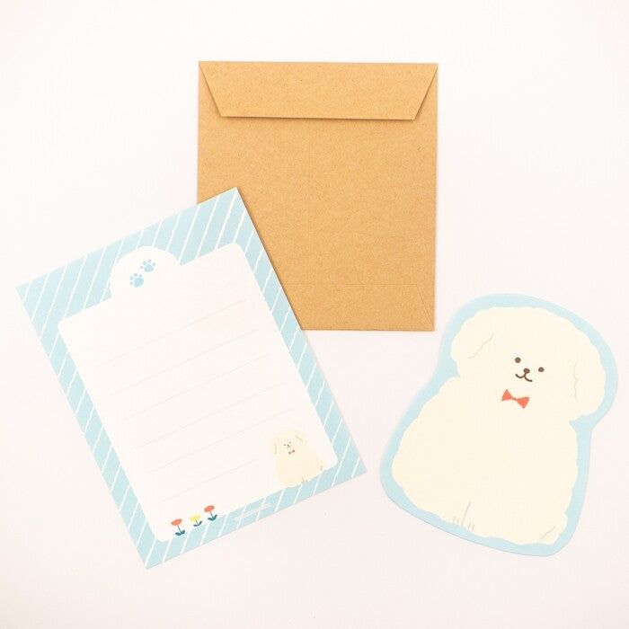 Fluffy Dog, Watashibiyori Die-Cut Mini Letter Set, Imported Japan