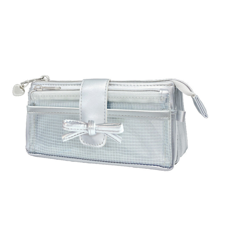 Silver Bow Y2K Pencil Makeup Case, Imported Japan