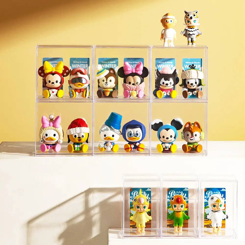 Transparent Double Blind Box Toy Display Case with Card Holders