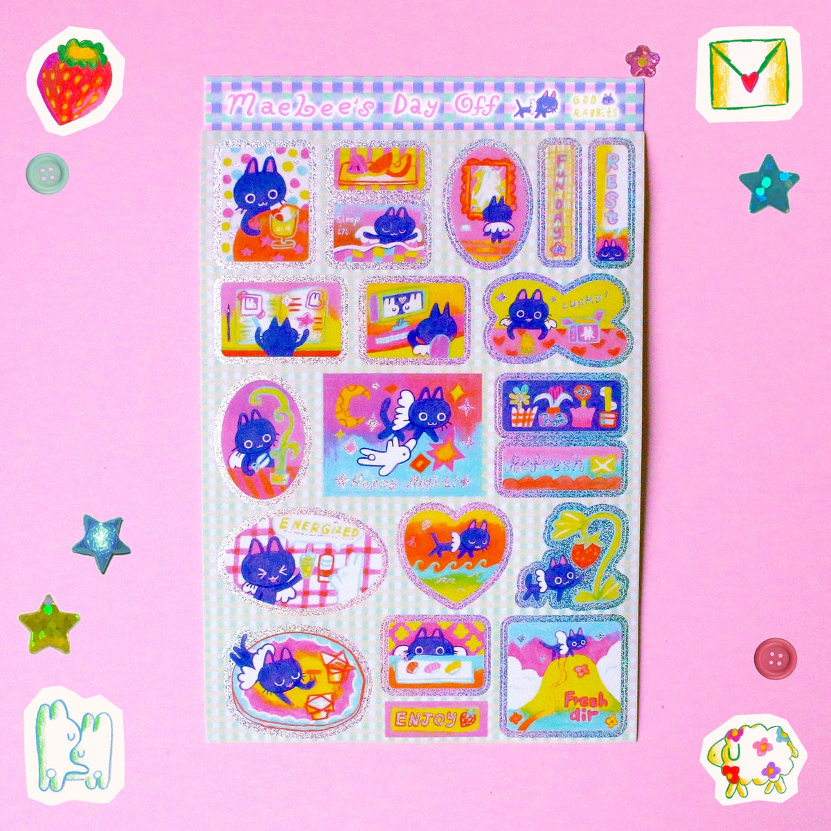 Odd Rabbits • Maebee's Day Off Glitter A6 Stamp Sticker Sheet