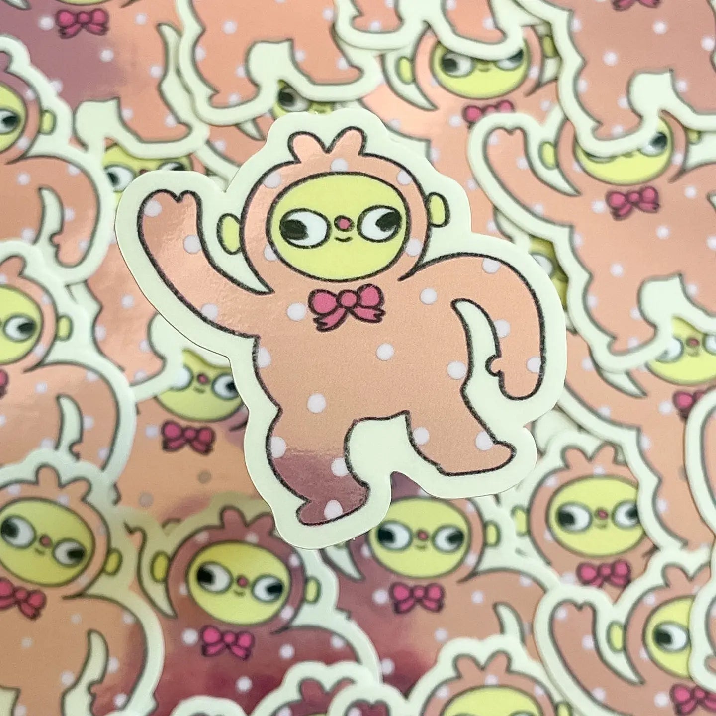 Clunky Picnic • Pink Polka-Dot Monkey Vinyl Sticker
