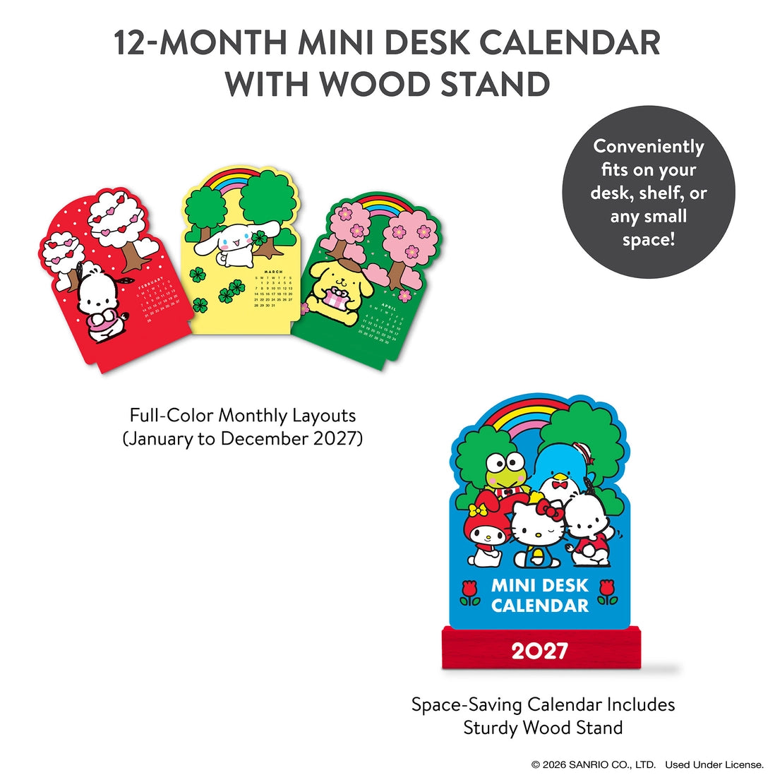 Sanrio • 2027 Hello Kitty and Friends Retro Mini Desk Calendar with Wood Stand
