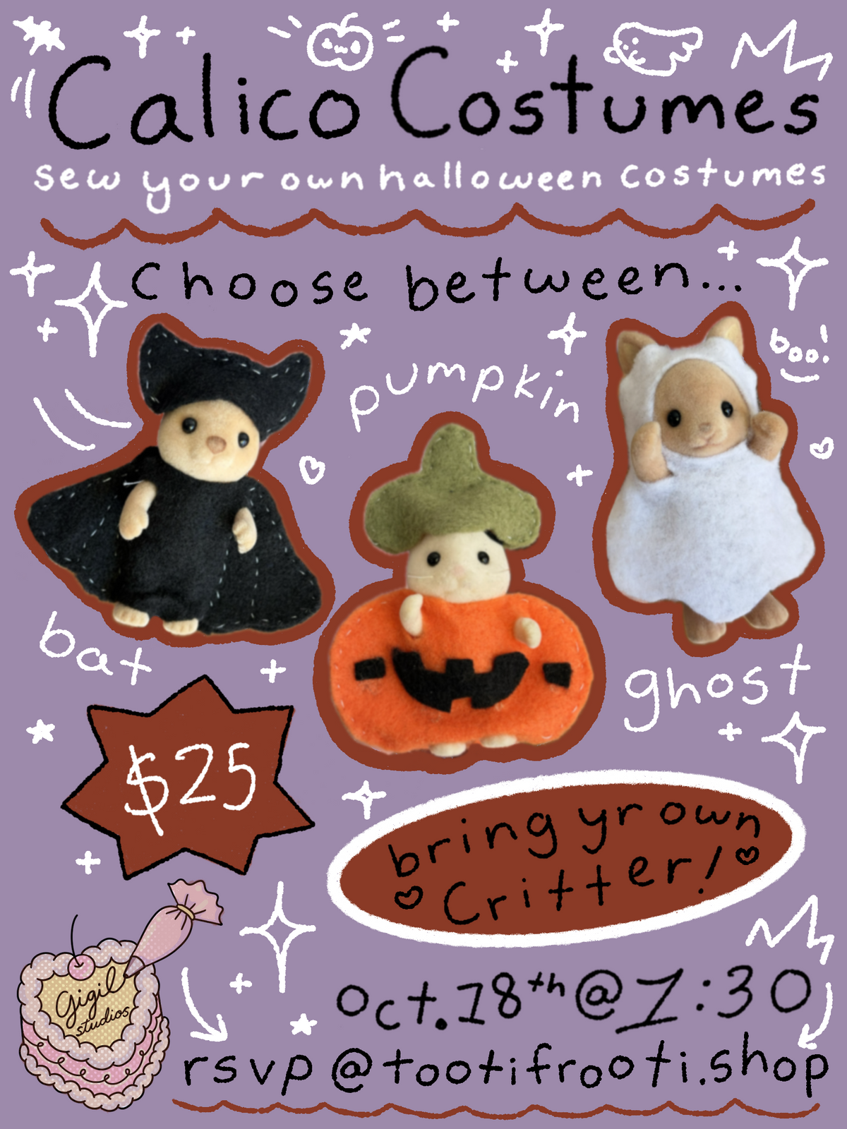 ⋆。‧˚ʚ𓊆calico critter halloween costume sewing workshop𓊇ɞ˚‧。