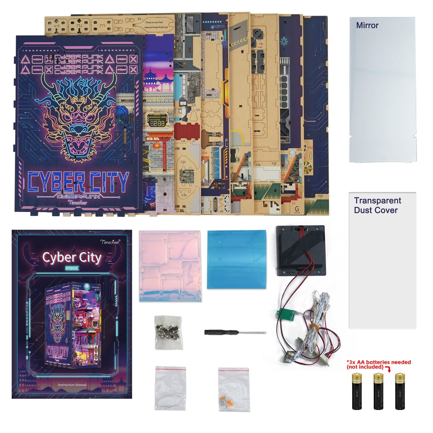 Hands Craft • Cyber City with Dust Cover, DIY Book Nook Miniature Kit