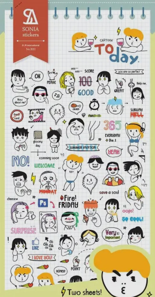 Sonia’s Design • Cartoon Today Stickers, 2 Sheets