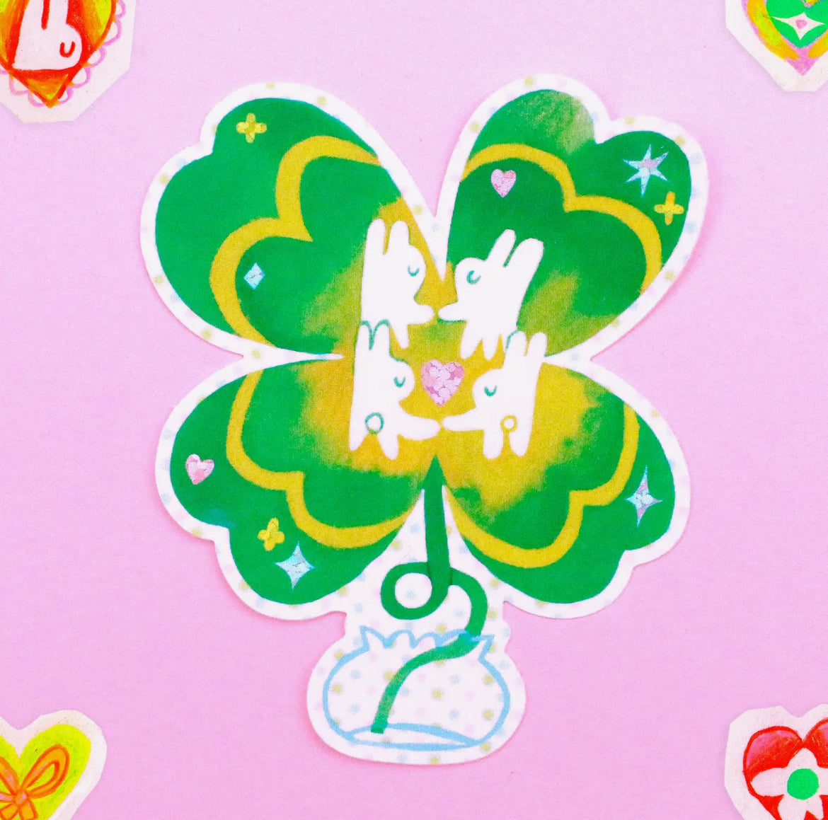 Odd Rabbits • Heart Clover Glitter Vinyl Sticker