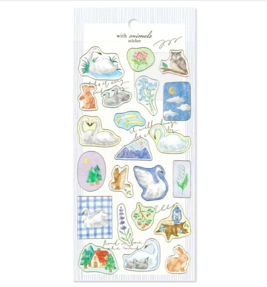 Gold Trim Nature With Swans Sticker Sheet, Imported Japan