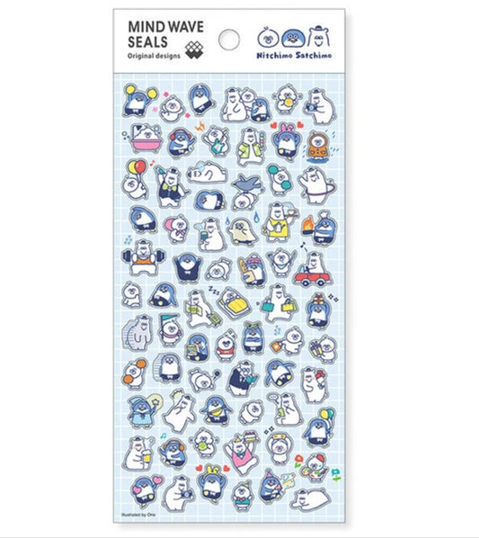 Assorted Penguin & Bear Character Stickers, Imported Japan