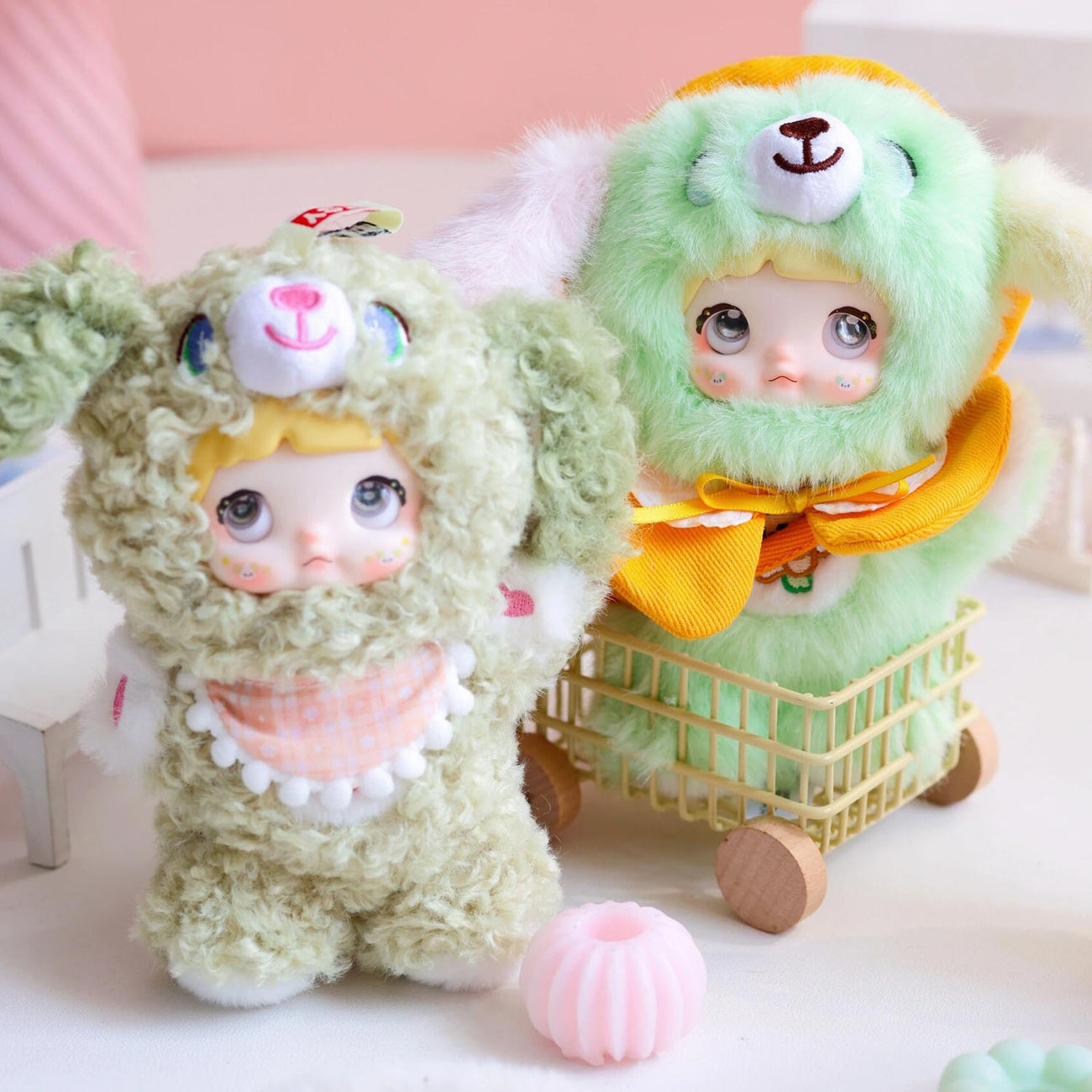 Nommi • Puppy Diary Series Plushie Keychain Blind Box - UNBOXED, Moss Green Puppy with Creamsicle Bib
