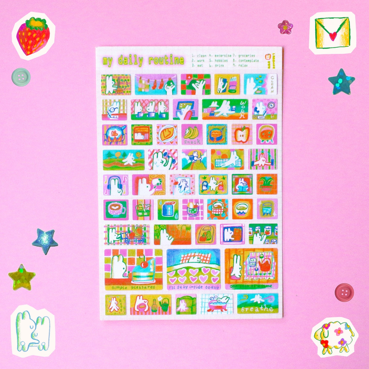 Odd Rabbits • My Daily Routine A6 Matte Sticker Sheet