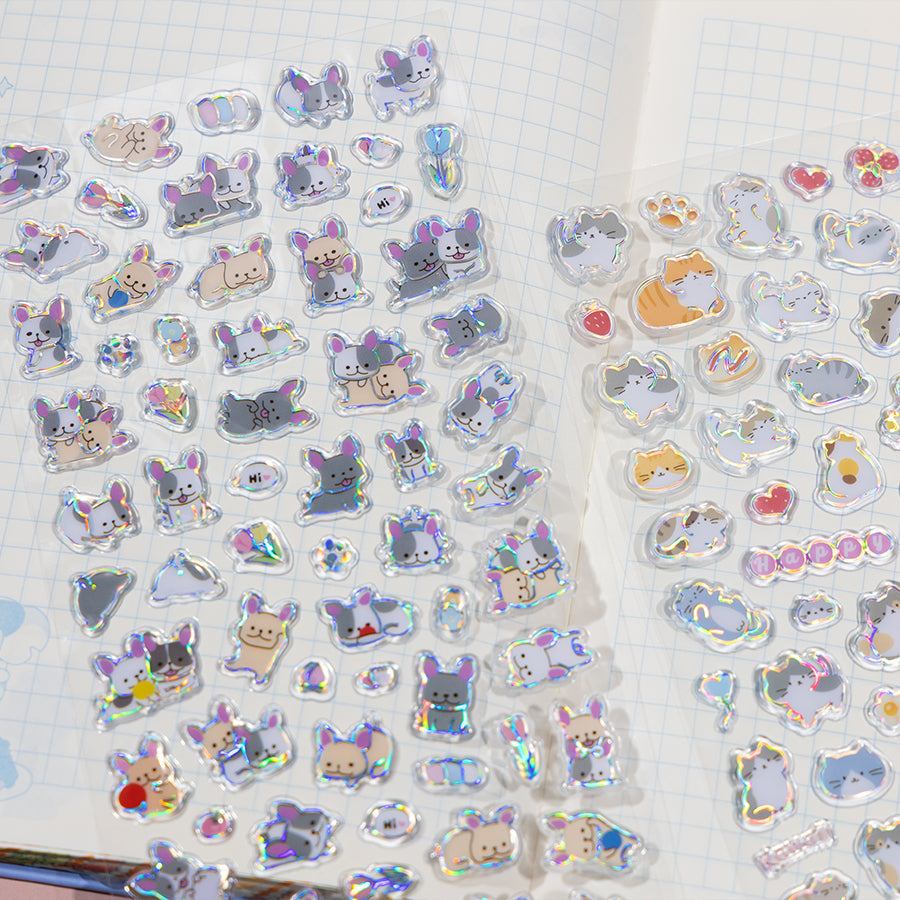 Semi Holographic Flat 3D Animal Sticker Sheets