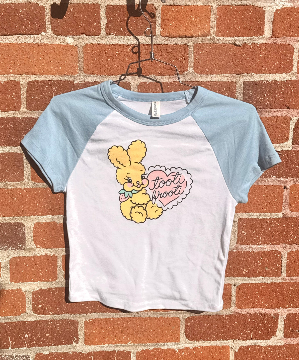 Tooti Frooti • Logo Raglan Baby Tee, Pink + Baby Blue