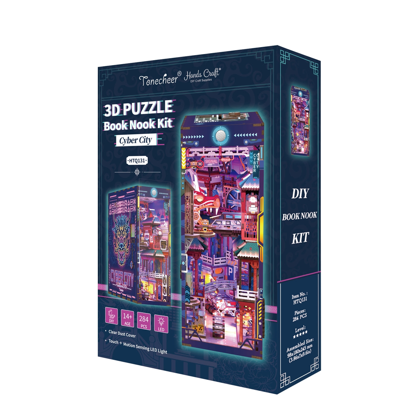 Hands Craft • Cyber City with Dust Cover, DIY Book Nook Miniature Kit