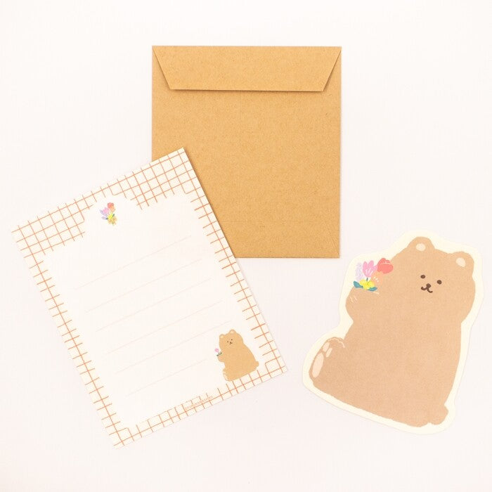 Fluffy Bear, Watashibiyori Die-Cut Mini Letter Set, Imported Japan