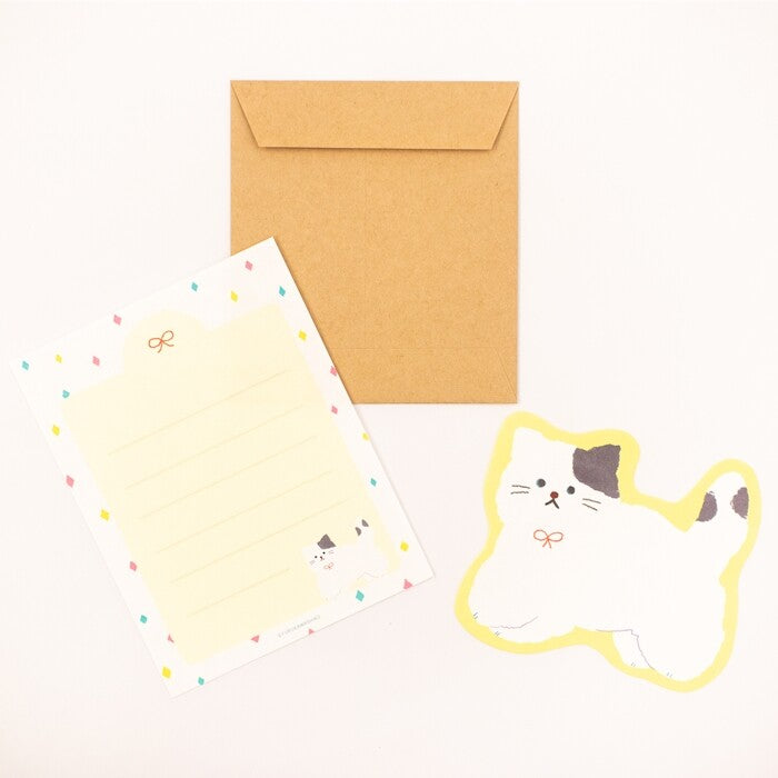 Fluffy Cat, Watashibiyori Die-Cut Mini Letter Set, Imported Japan