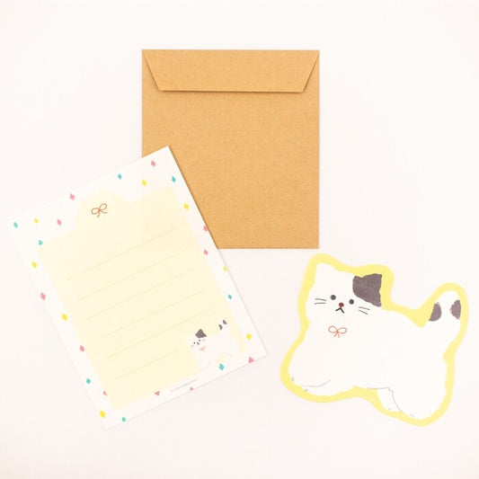 Fluffy Cat, Watashibiyori Die-Cut Mini Letter Set, Imported Japan