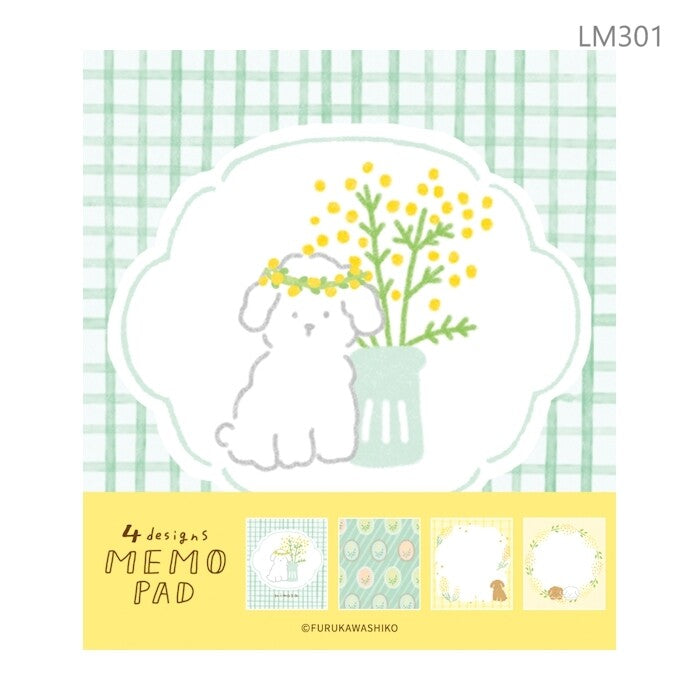 Dog in Flowers Memo Pad, 4 Patterns, Imported Japan