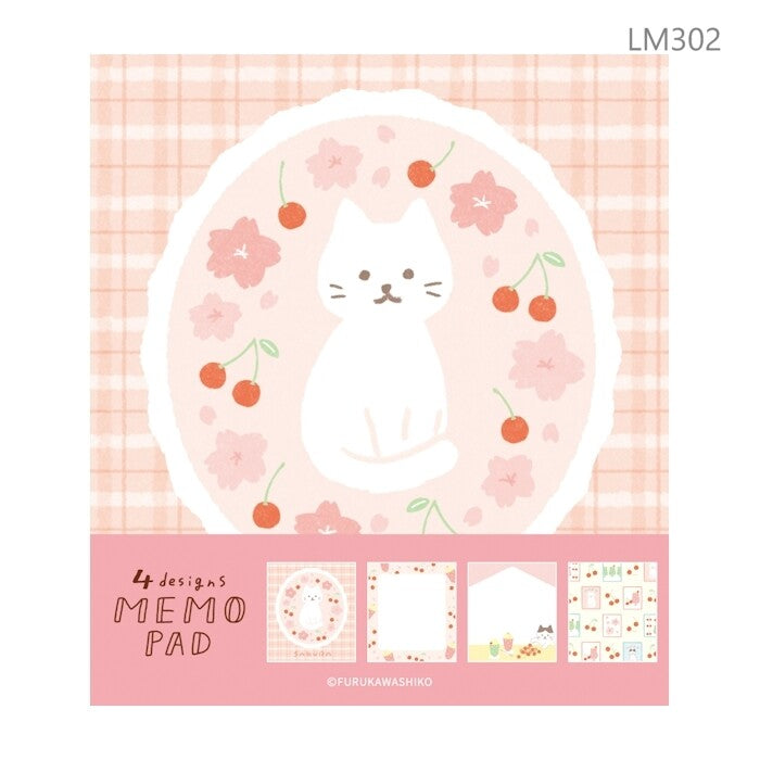 Cat & Cherries Memo Pad, 4 Patterns, Imported Japan