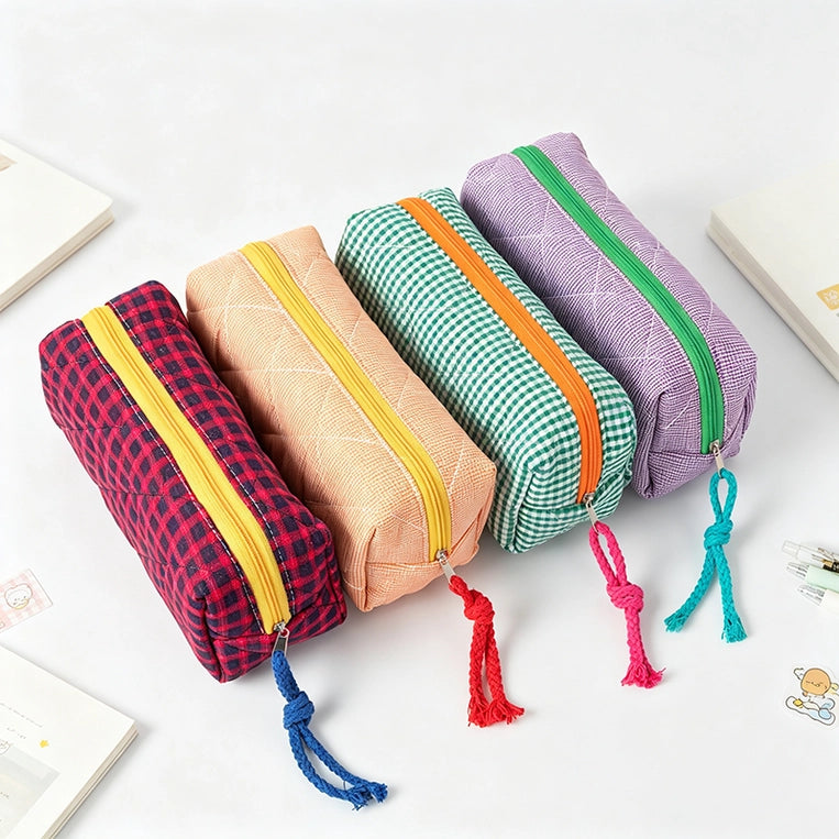 Quilted Plaid Fabric Pencil Case