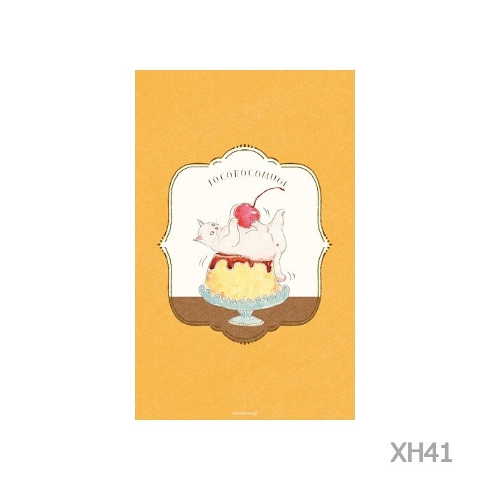 Cherry Flan Cat, Grid Saddle-Stitched Pocket Notebook, Imported Japan