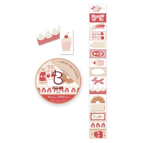 Aum Deco • Girly Roller Sticker 1000 pieces 15 designs, Imported Japan