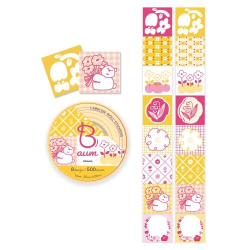 Aum Deco • Ohana Roller Sticker 1000 pieces 15 designs, Imported Japan