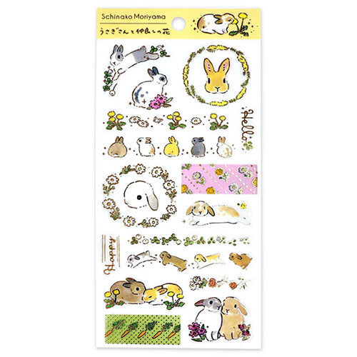 Schinako Moriyama • Bunnies Transparent Sticker Sheets, 4 Styles, Imported Japan