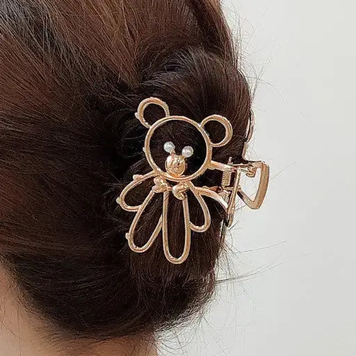 Metal Bear Outline Hair Claw Clip Gold, Silver Color