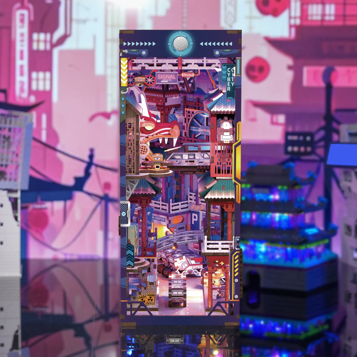 Hands Craft • Cyber City with Dust Cover, DIY Book Nook Miniature Kit