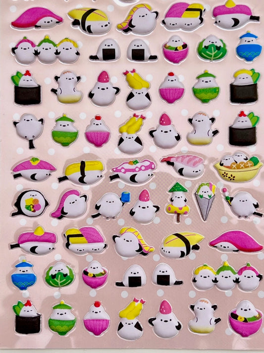 Tiny Leisure Time Animal Puffy Assorted Stickers - Sushi