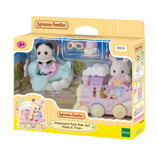 Calico Critters • Sylvanian Families, Amusement Park Ride Set Plane and Train, Imported Japan