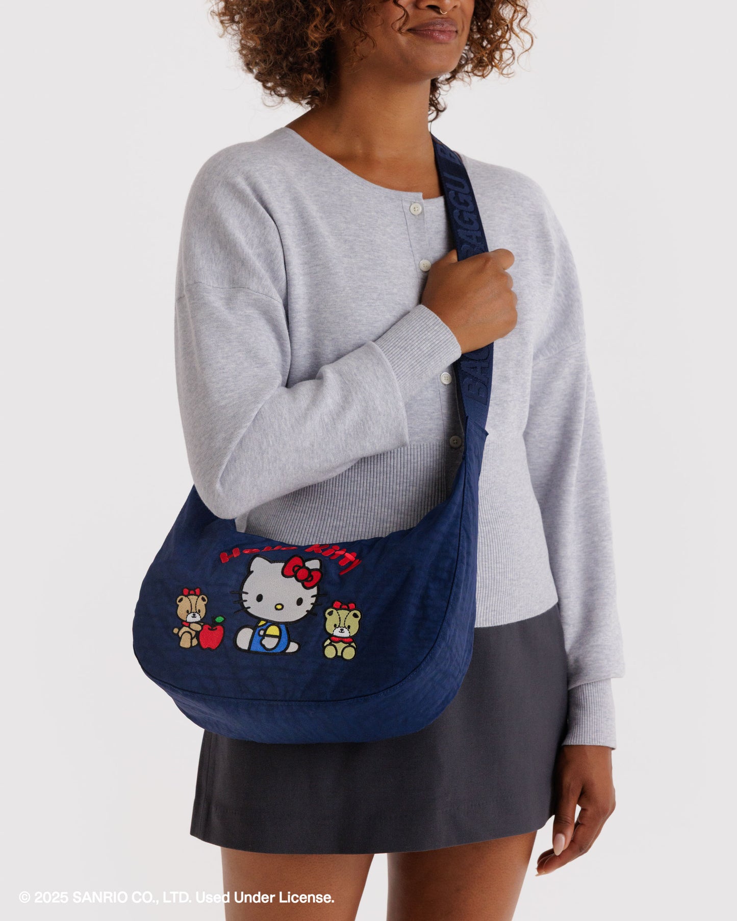 Baggu X Sanrio • Crescent Bag, Medium, Hello Kitty Embroidered