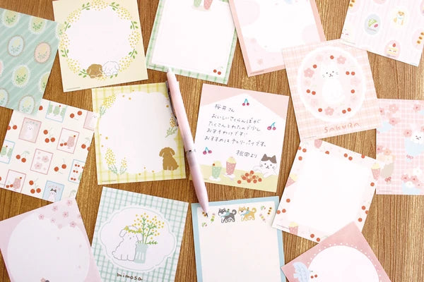 Cat & Cherries Memo Pad, 4 Patterns, Imported Japan