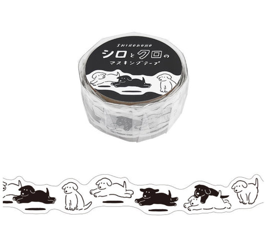 Black & White Chasing Dogs Die-Cut Washi Tape, Imported Japan