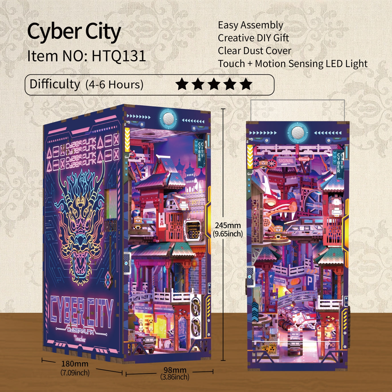 Hands Craft • Cyber City with Dust Cover, DIY Book Nook Miniature Kit