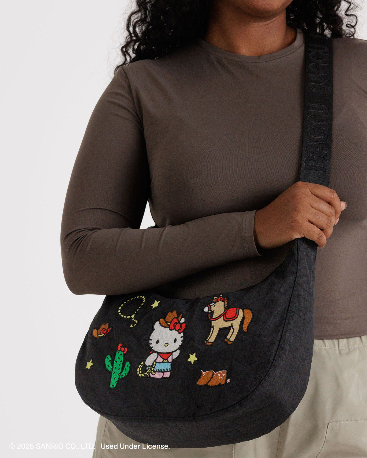 Baggu X Sanrio • Crescent Bag, Medium, Western Hello Kitty Embroidered