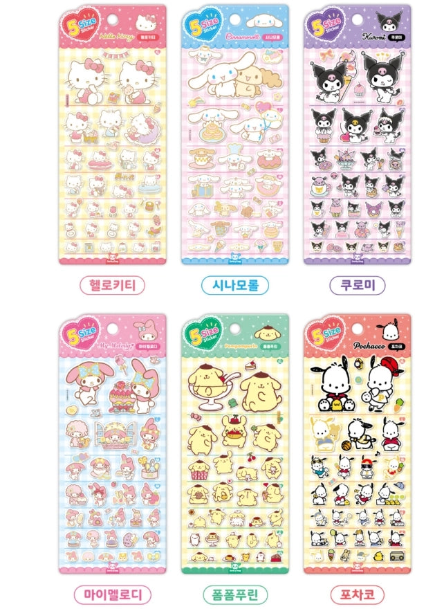 Sanrio • 5 Size Deco Jelly Sticker Sheet, Imported South Korea