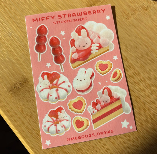Megoogs Draws • Miffy Bunny Strawberry Sweets Sticker Sheet