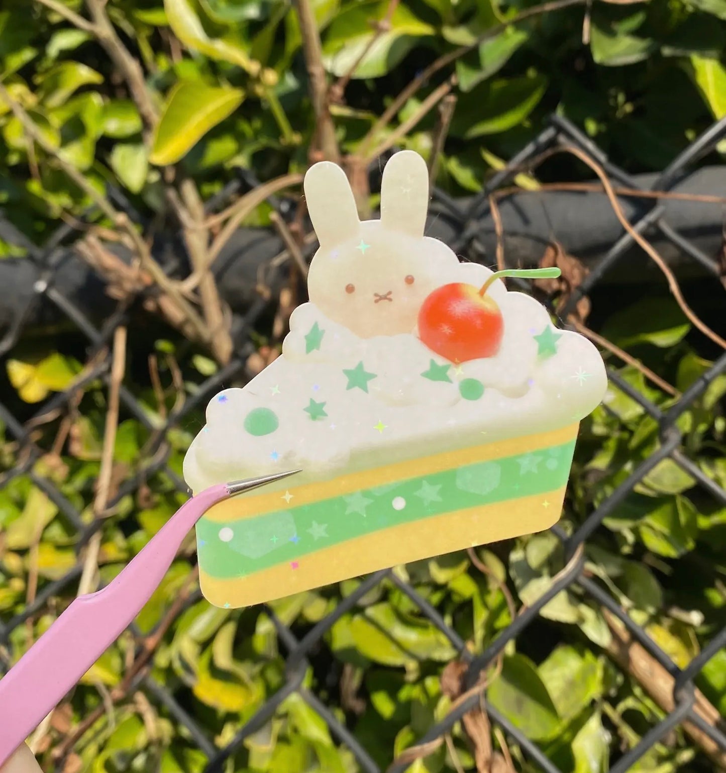 Megoogs Draws • Miffy Bunny Cake Slice Holographic Sticker