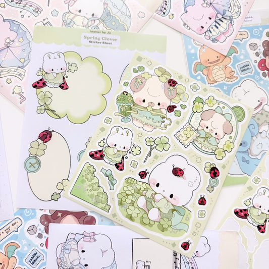 Atelier by Jo • Ladybugs and Spring Clover: Large Illustrative Sticker Sheet