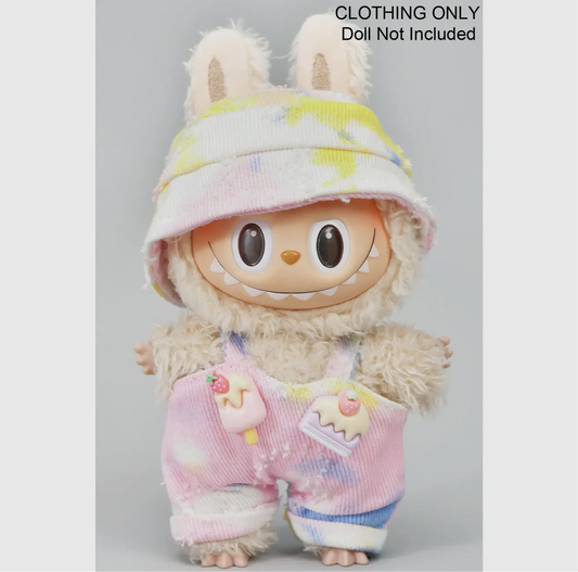 Labubu Fit • Tie-Dye Overalls And Bucket Hat
