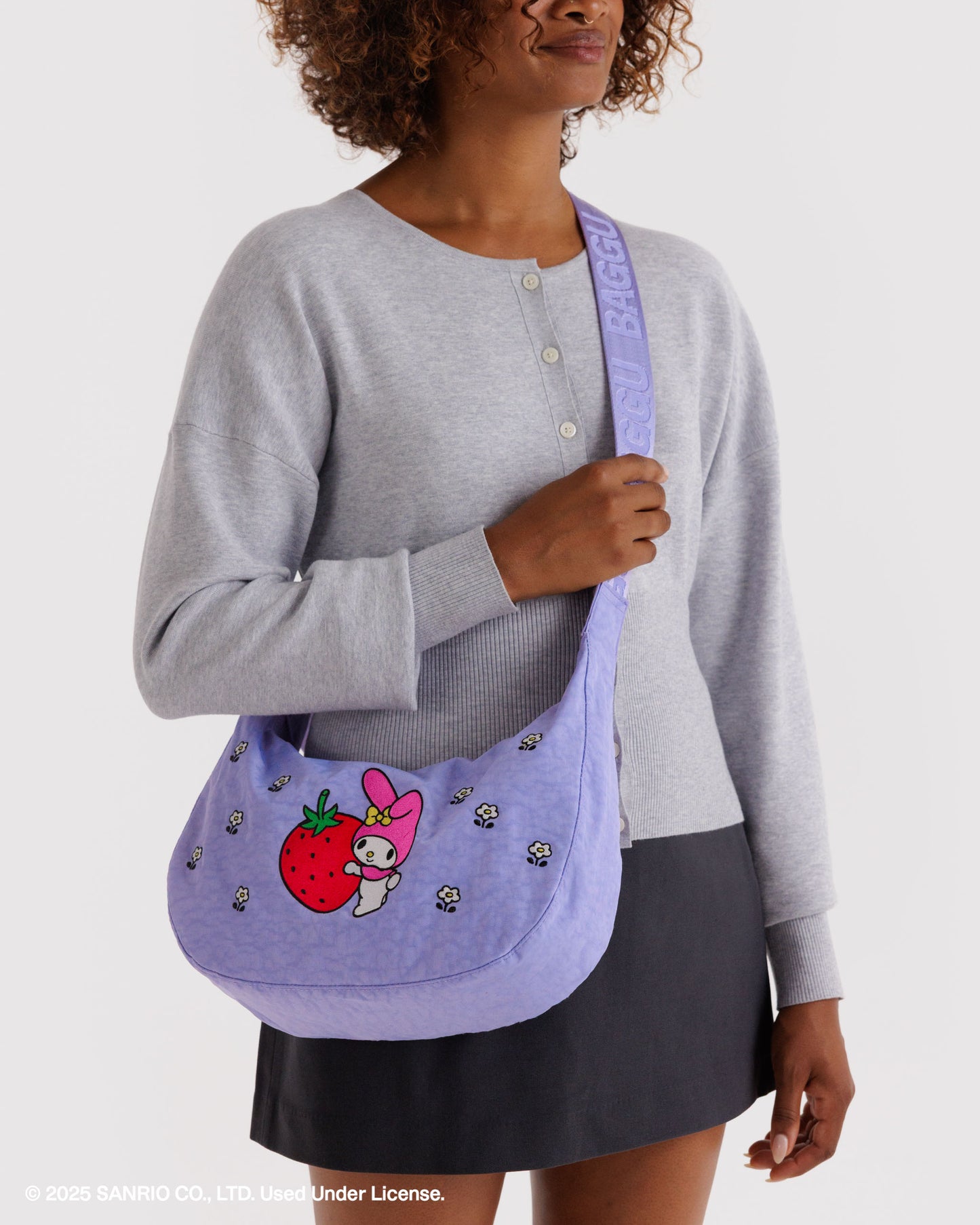 Baggu X Sanrio • Crescent Bag, Medium, My Melody Embroidered