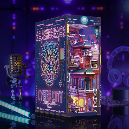 Hands Craft • Cyber City with Dust Cover, DIY Book Nook Miniature Kit