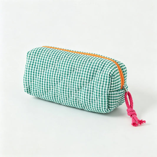 Quilted Plaid Fabric Pencil Case
