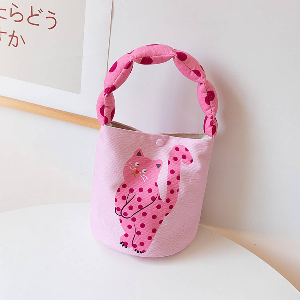 Bubble Handle Cute Art Cat Bucket Hand Bag