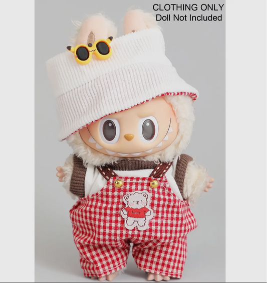 Labubu Fit • Red Gingham Overall With Bucket Hat