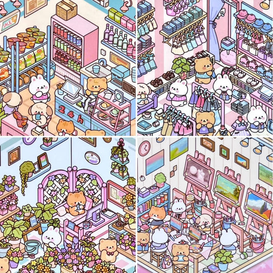 Diorama Shops Stores Sticker Sheets
