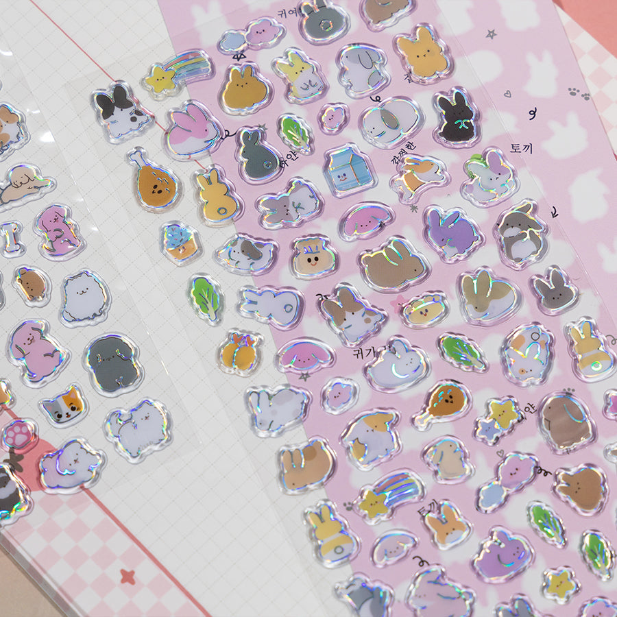 Semi Holographic Flat 3D Animal Sticker Sheets