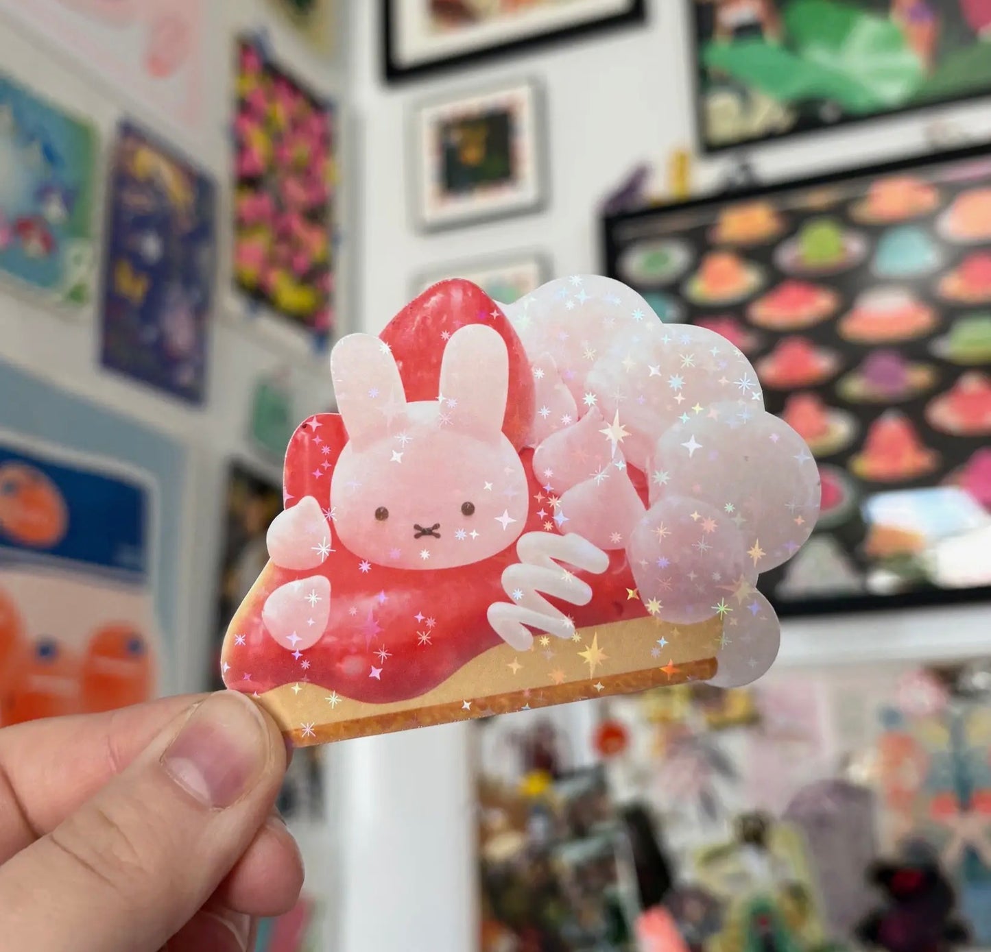 Megoogs Draws • Miffy Bunny Strawberry Pie Slice Slice Holographic Sticker